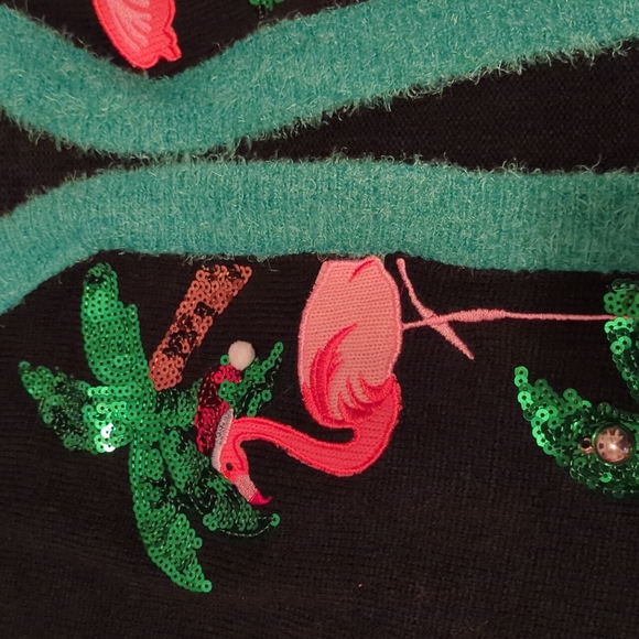 Ugly Christmas Sweater VEST Flamingo Palm Trees Sequins MEDIUM - Picture 4 of 10
